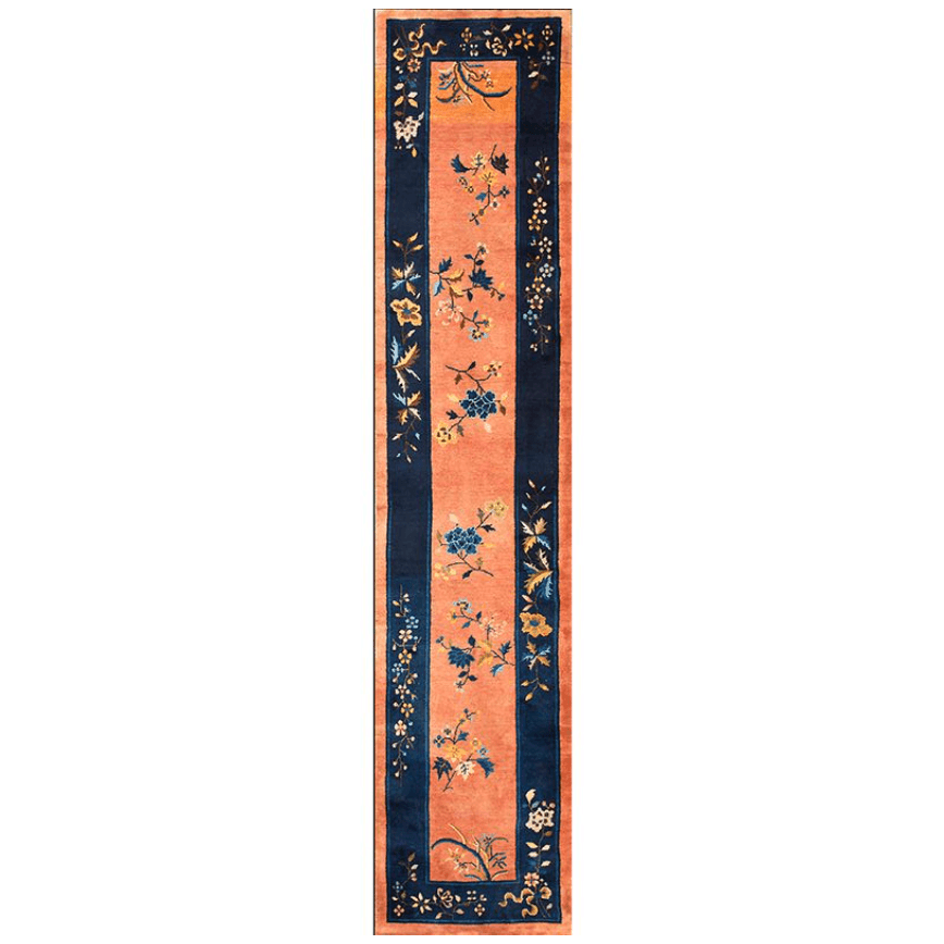 Chinoiserie Peachy Floral Wool Hand Knotted Area Rug Runner