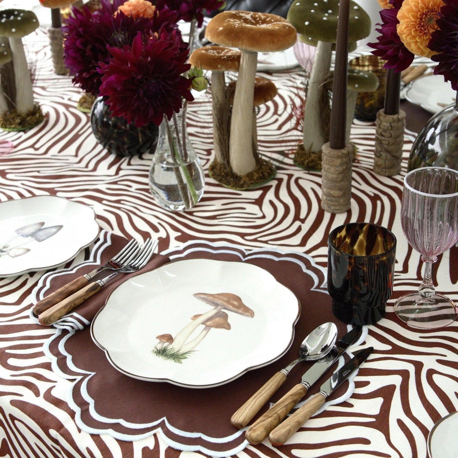 Chocolate Embroidered Placemats and Napkins Set