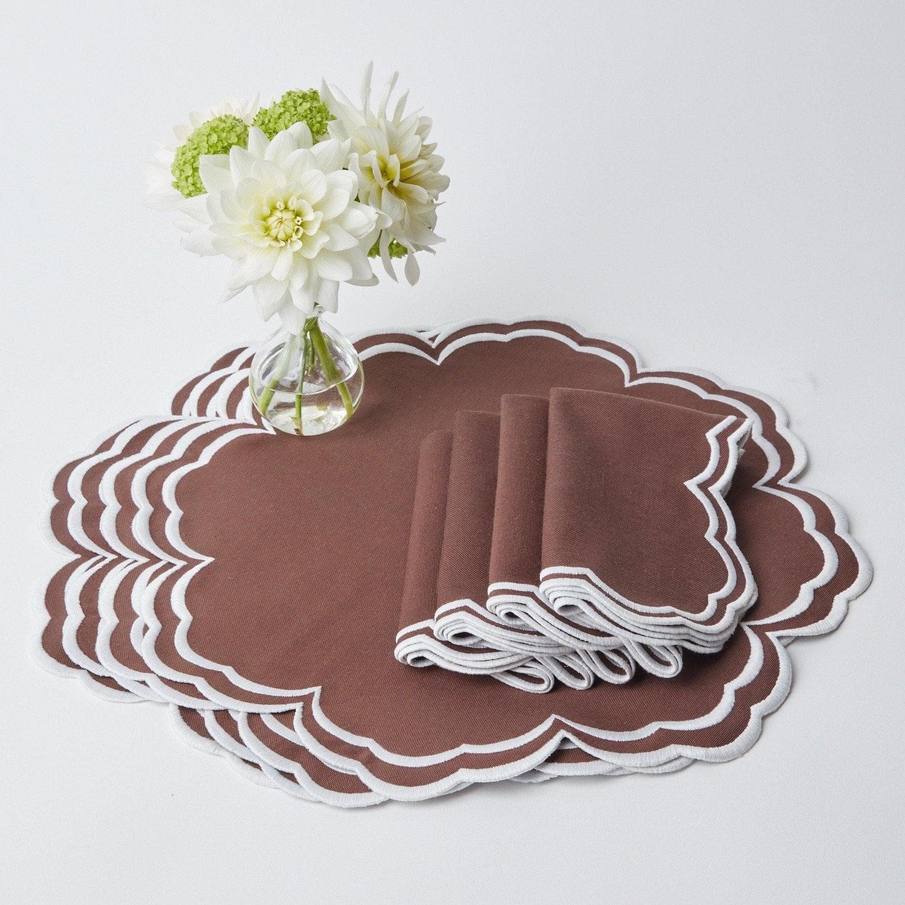 Chocolate Embroidered Placemats and Napkins Set - MAIA HOMES