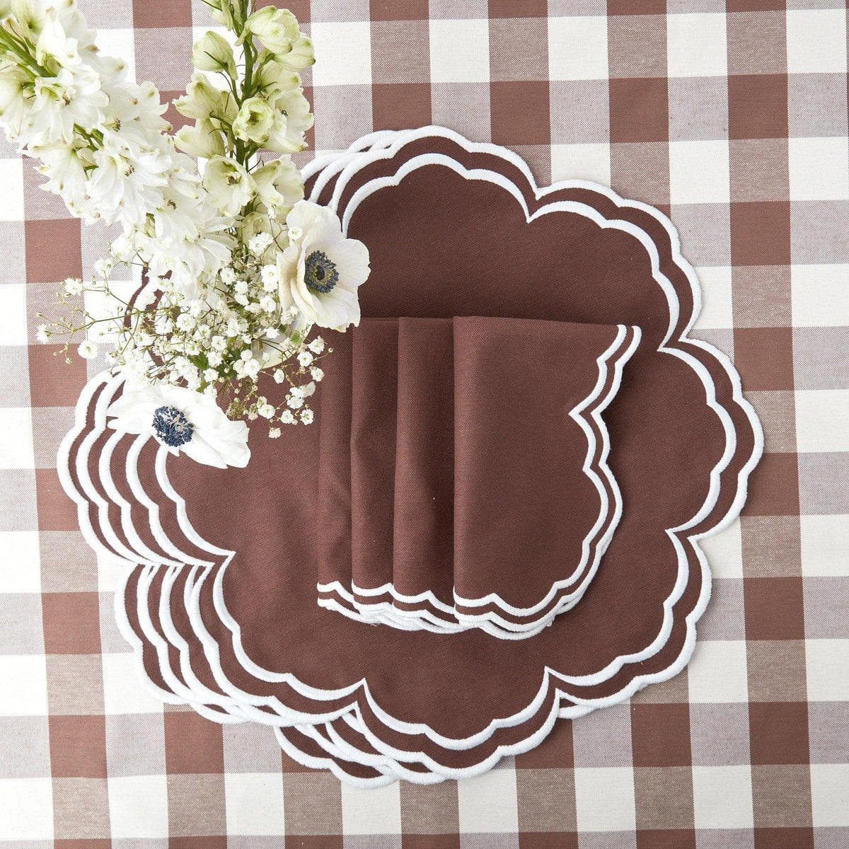 Chocolate Embroidered Placemats and Napkins Set