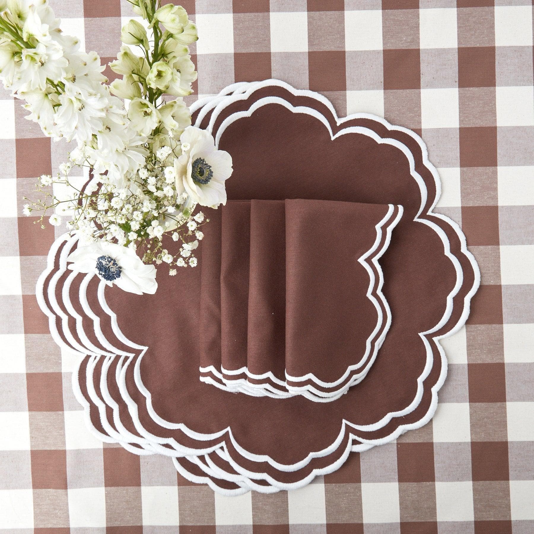 Chocolate Embroidered Placemats and Napkins Set - MAIA HOMES