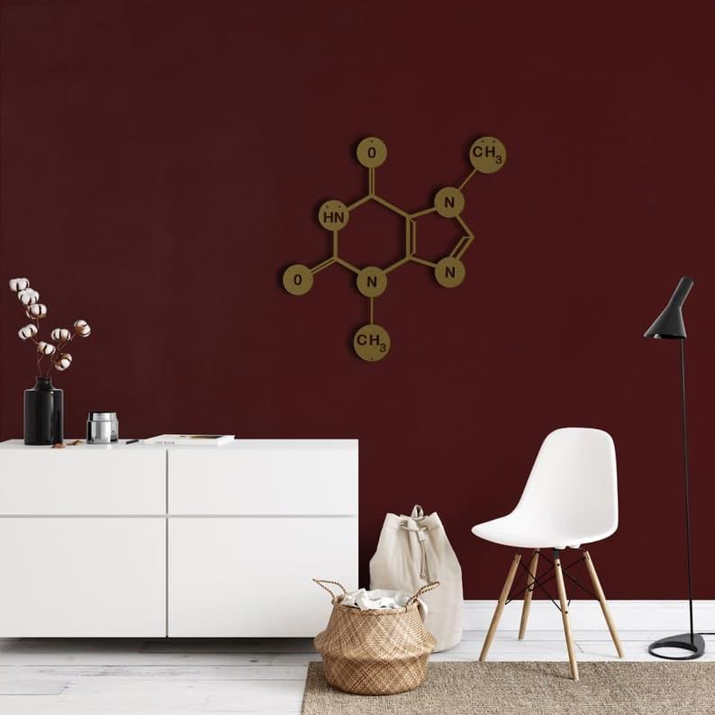 Chocolate Symbol Theobromine Molecule Metal Wall Decor Gold