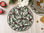 Christmas Floral Round Beaded Placemat Set of 8, 14 inches