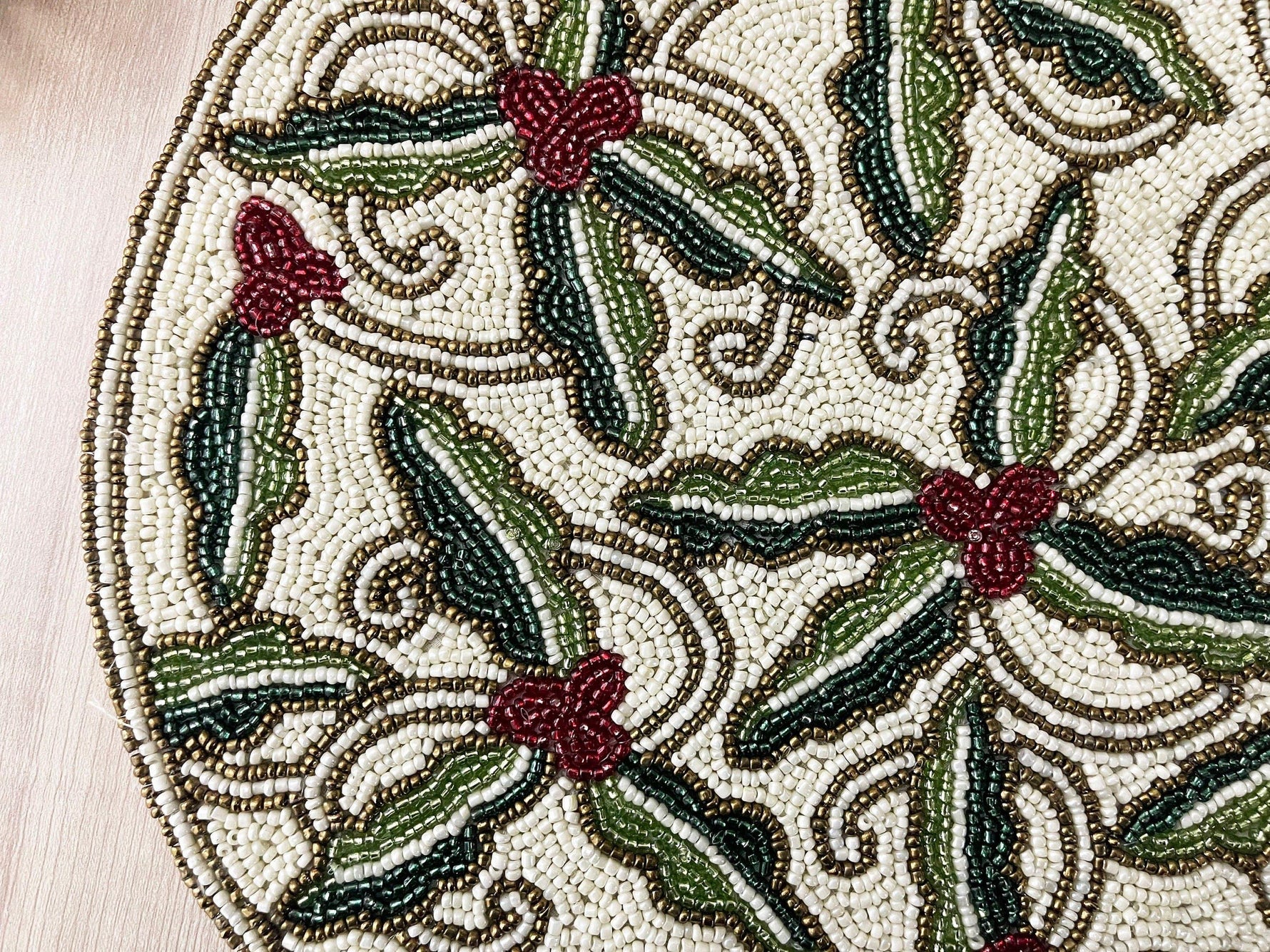 Christmas Floral Round Beaded Placemat