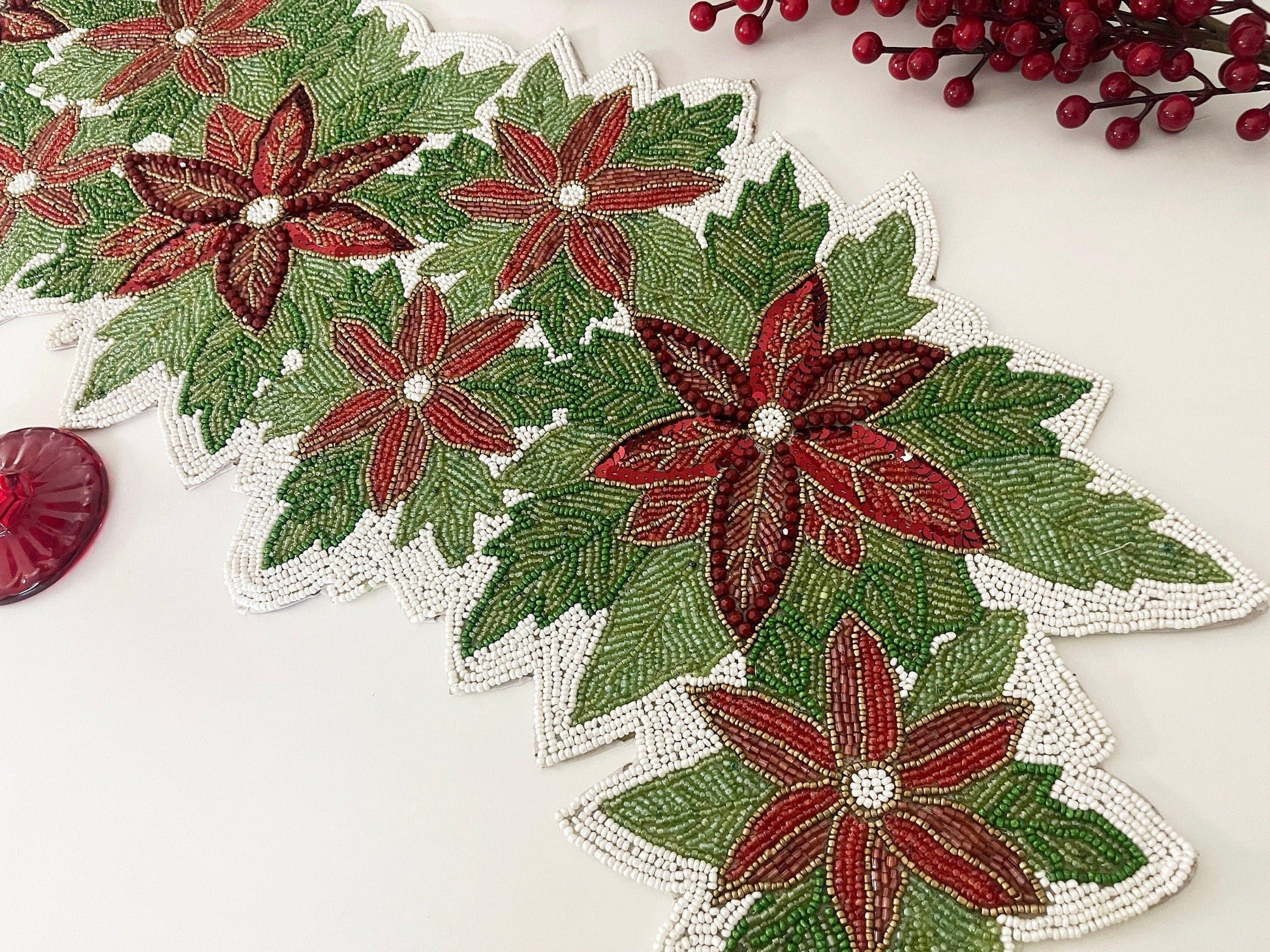 Christmas Flowers and Leaves Beaded Table Runner Default Title