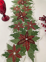 Christmas Flowers and Leaves Beaded Table Runner