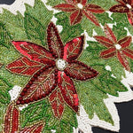 Christmas Flowers and Leaves Beaded Table Runner