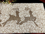 Christmas Golden Reindeer Beaded Table Runner