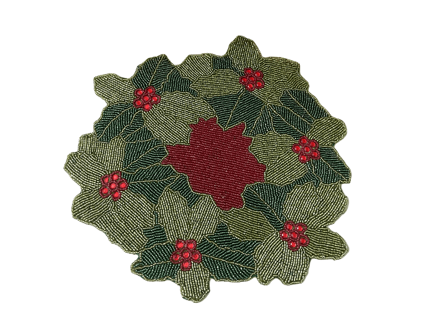 Christmas Holly Berry Bead and Crystal Placemat - MAIA HOMES