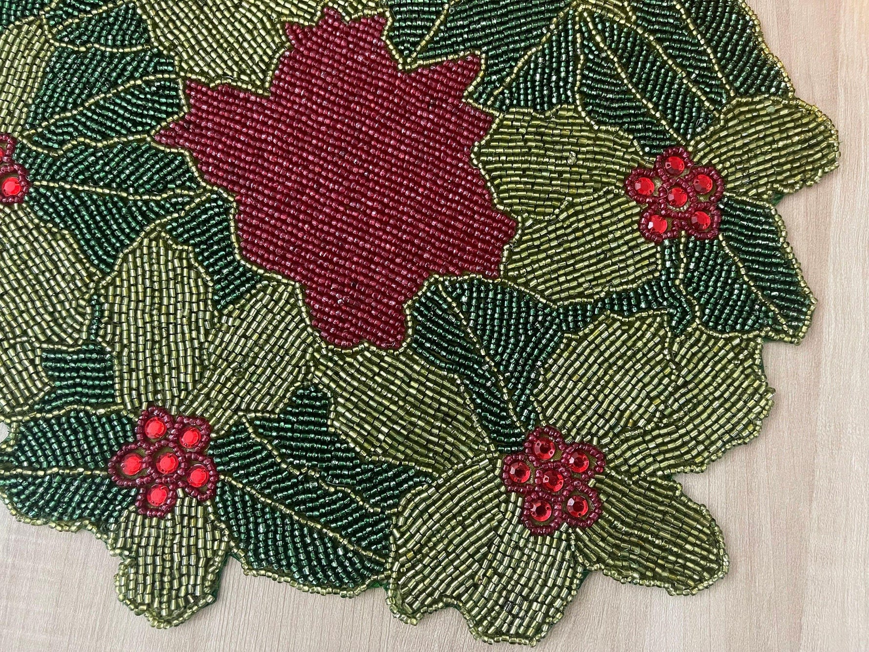 Christmas Holly Berry Bead and Crystal Placemat