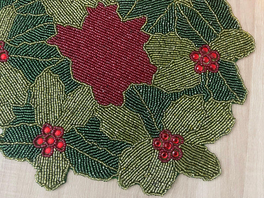 Christmas Holly Berry Bead and Crystal Placemat - MAIA HOMES