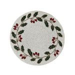 Christmas Holly Berry Leaves Round Beaded Placemat