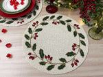 Christmas Holly Berry Leaves Round Beaded Placemat