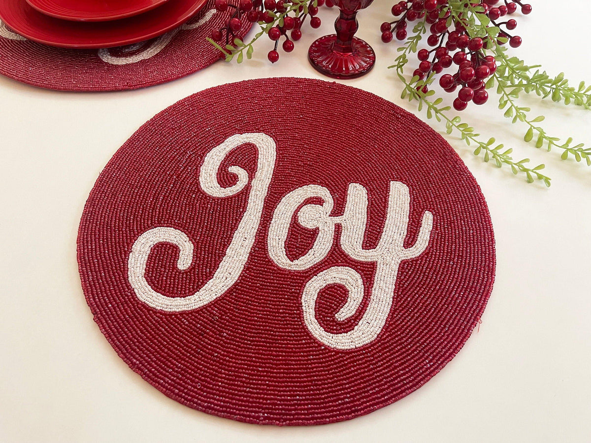 Christmas 'Joy' Round Beaded Placemat - Set of 6