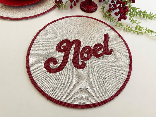 Christmas 'Noel' Round Beaded Placemat set of 6 - MAIA HOMES