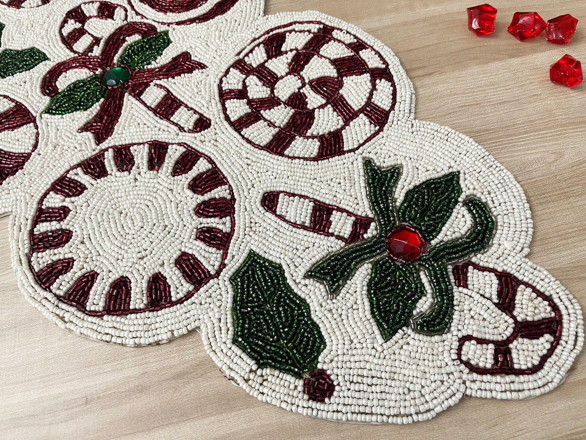 Christmas Ornament Beaded Table Runner