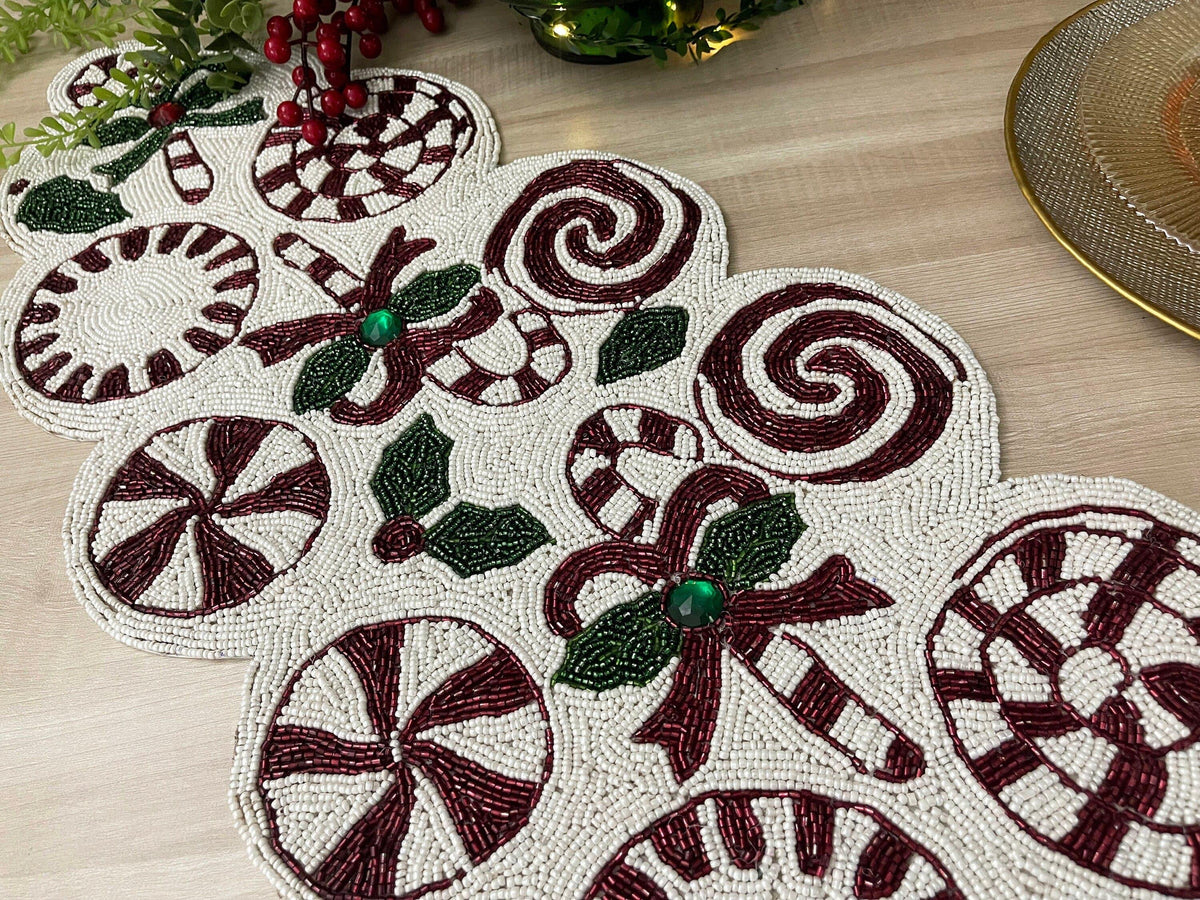 Christmas Ornament Beaded Table Runner