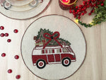 Christmas Red Volkswagen Van Round Beaded Placemat - Set of 6