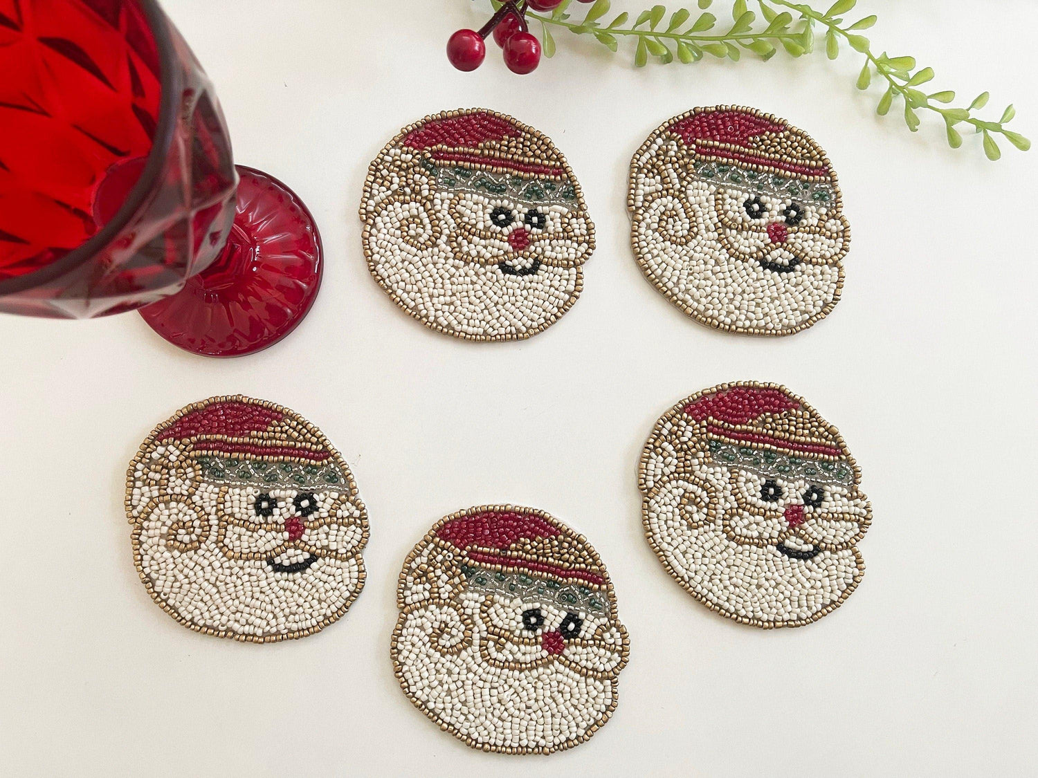 Christmas Santa Claus Beaded Coaster Set of 6 Default Title