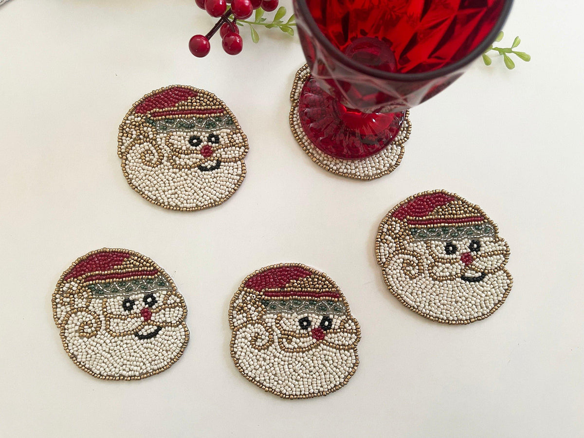 Christmas Santa Claus Beaded Coaster Set of 6