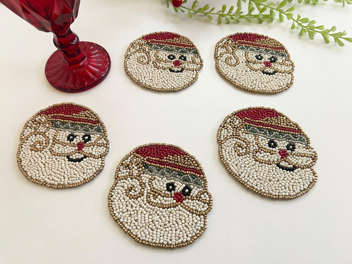 Christmas Santa Claus Beaded Coaster Set of 6