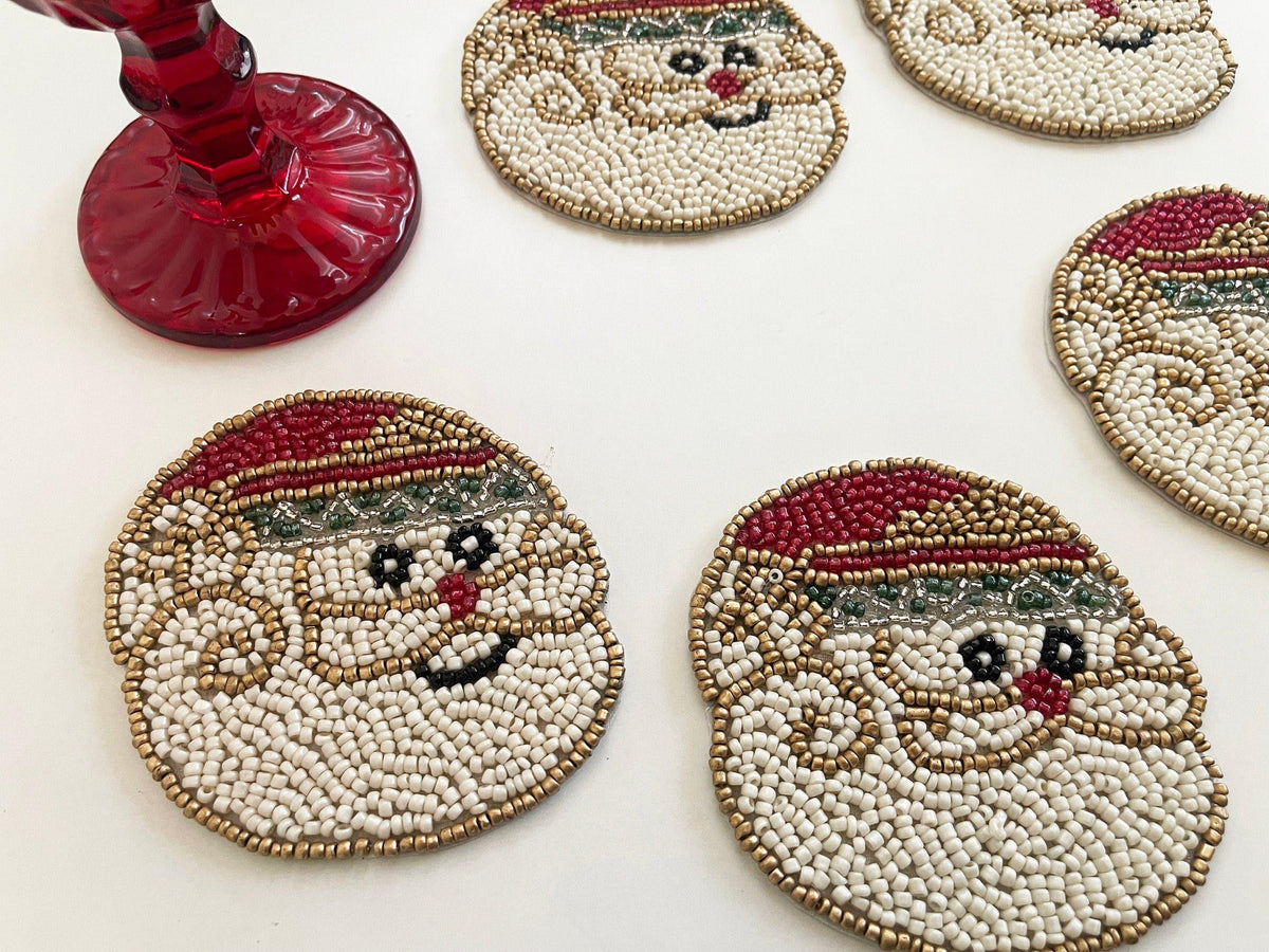 Christmas Santa Claus Beaded Coaster Set of 6