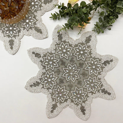 Christmas Snowflakes Beaded Placemat - Set of 2 - MAIA HOMES