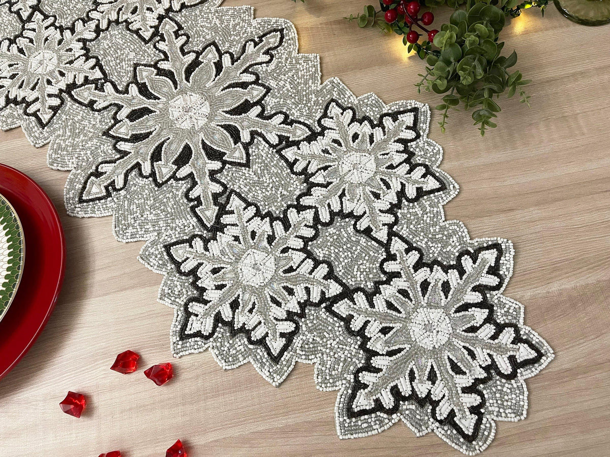 Christmas Snowflakes Beaded Table Runner Default Title