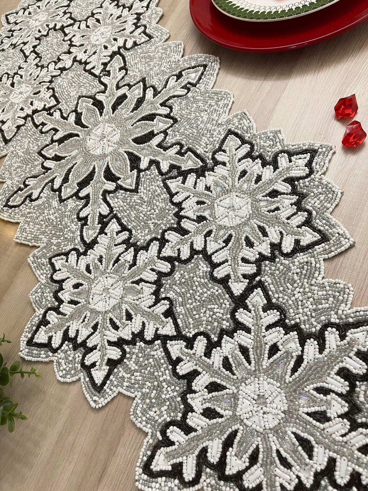 Christmas Snowflakes Beaded Table Runner