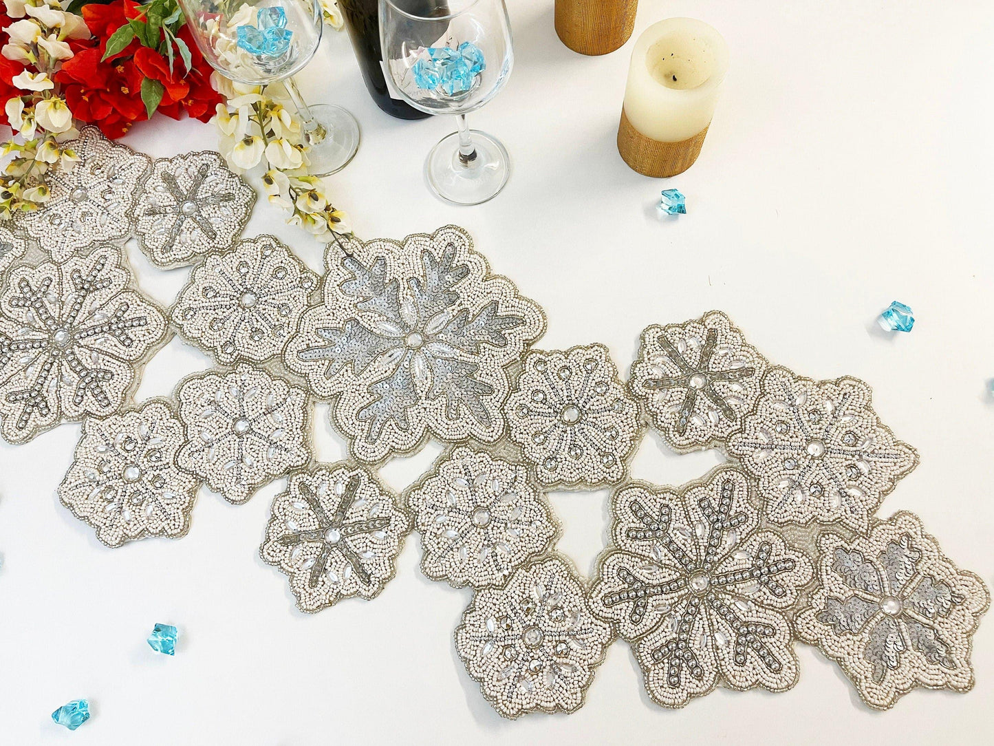 Christmas Snowflakes Sequin and Bead Table Runner - MAIA HOMES
