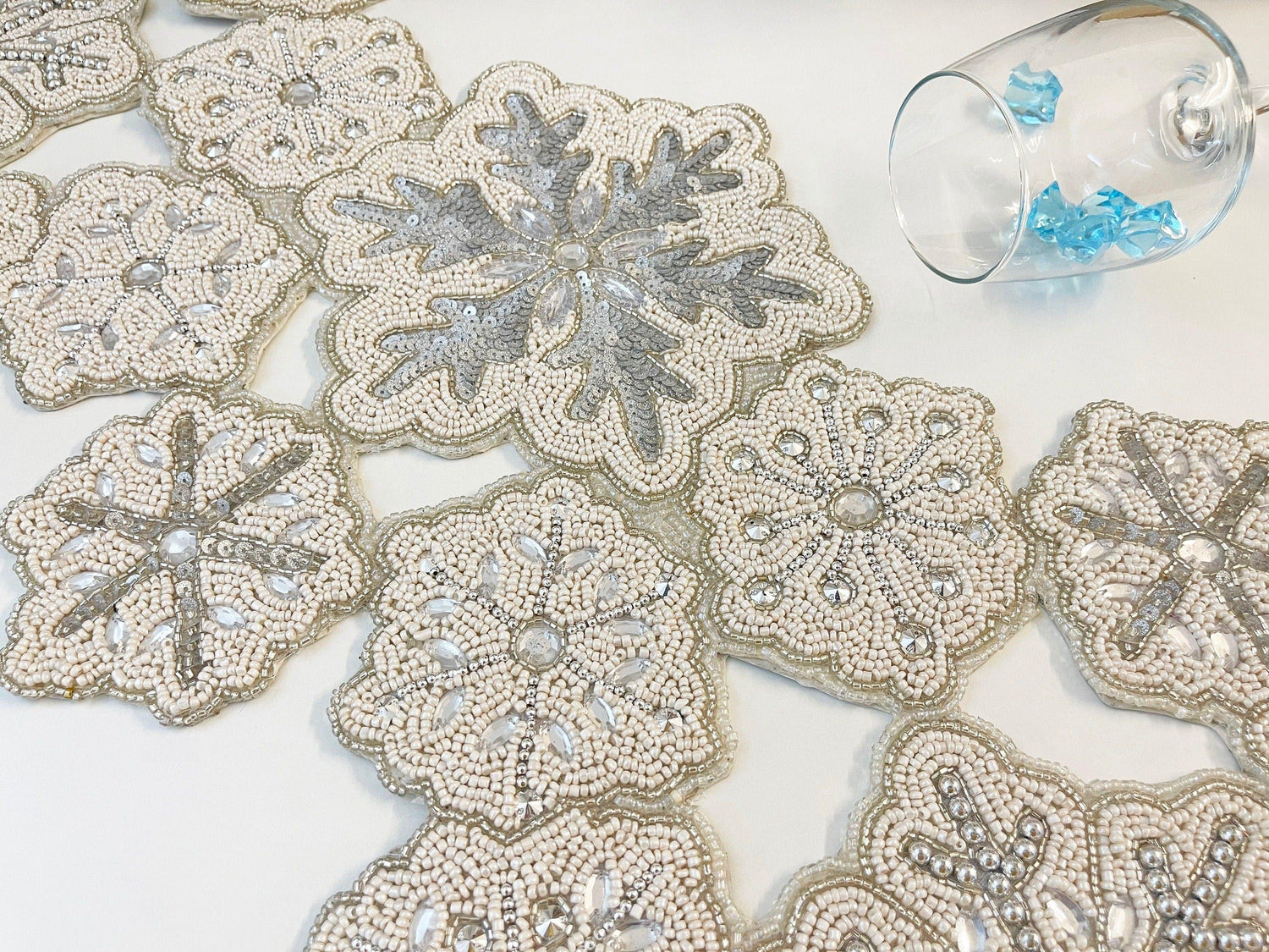 Christmas Snowflakes Sequin and Bead Table Runner