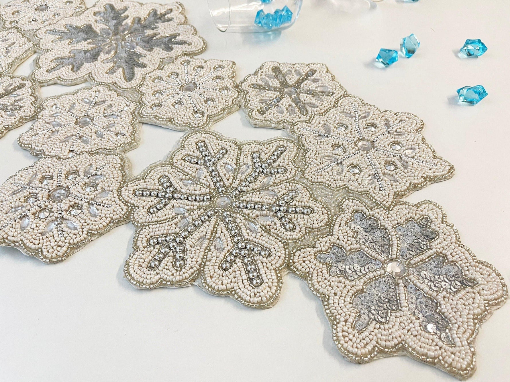 Christmas Snowflakes Sequin and Bead Table Runner