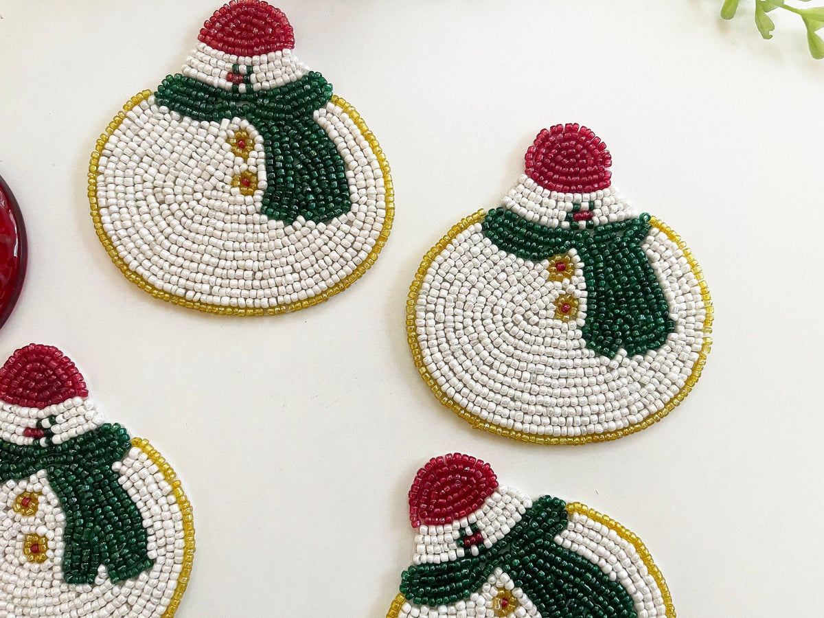 Christmas Snowman Beaded Coaster Set of 6 Default Title