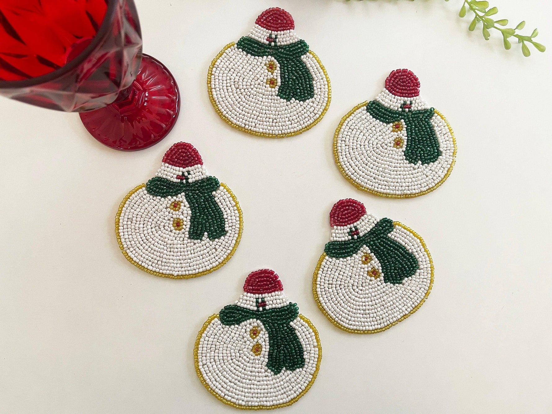 Christmas Snowman Beaded Coaster Set of 6