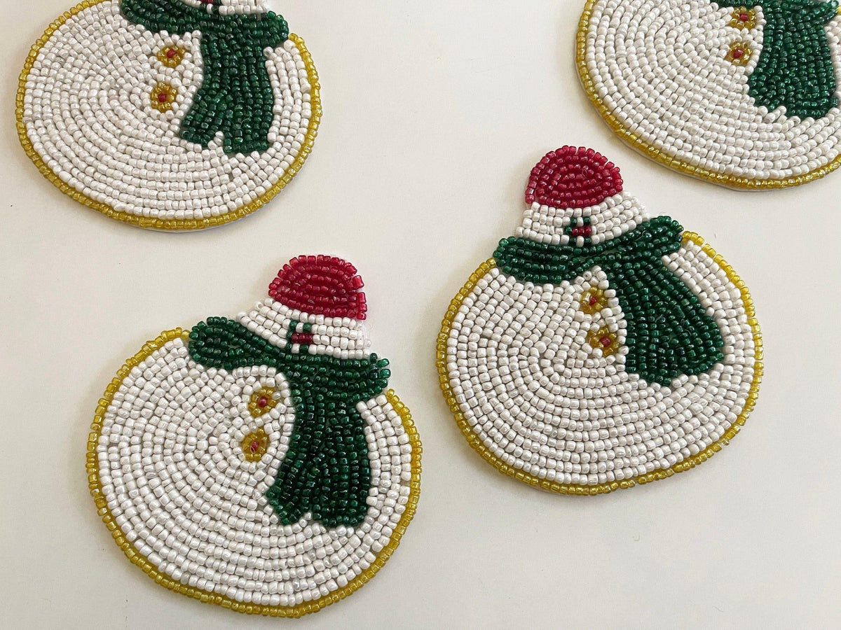 Christmas Snowman Beaded Coaster Set of 6