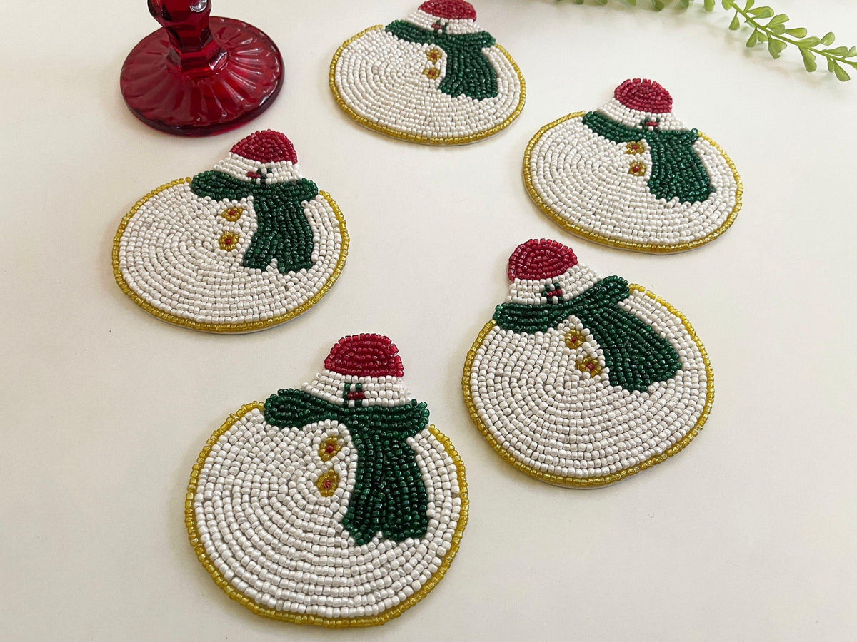 Christmas Snowman Beaded Coaster Set of 6