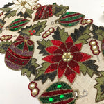 Christmas Spirit Bells and Flowers Beaded Table Runner