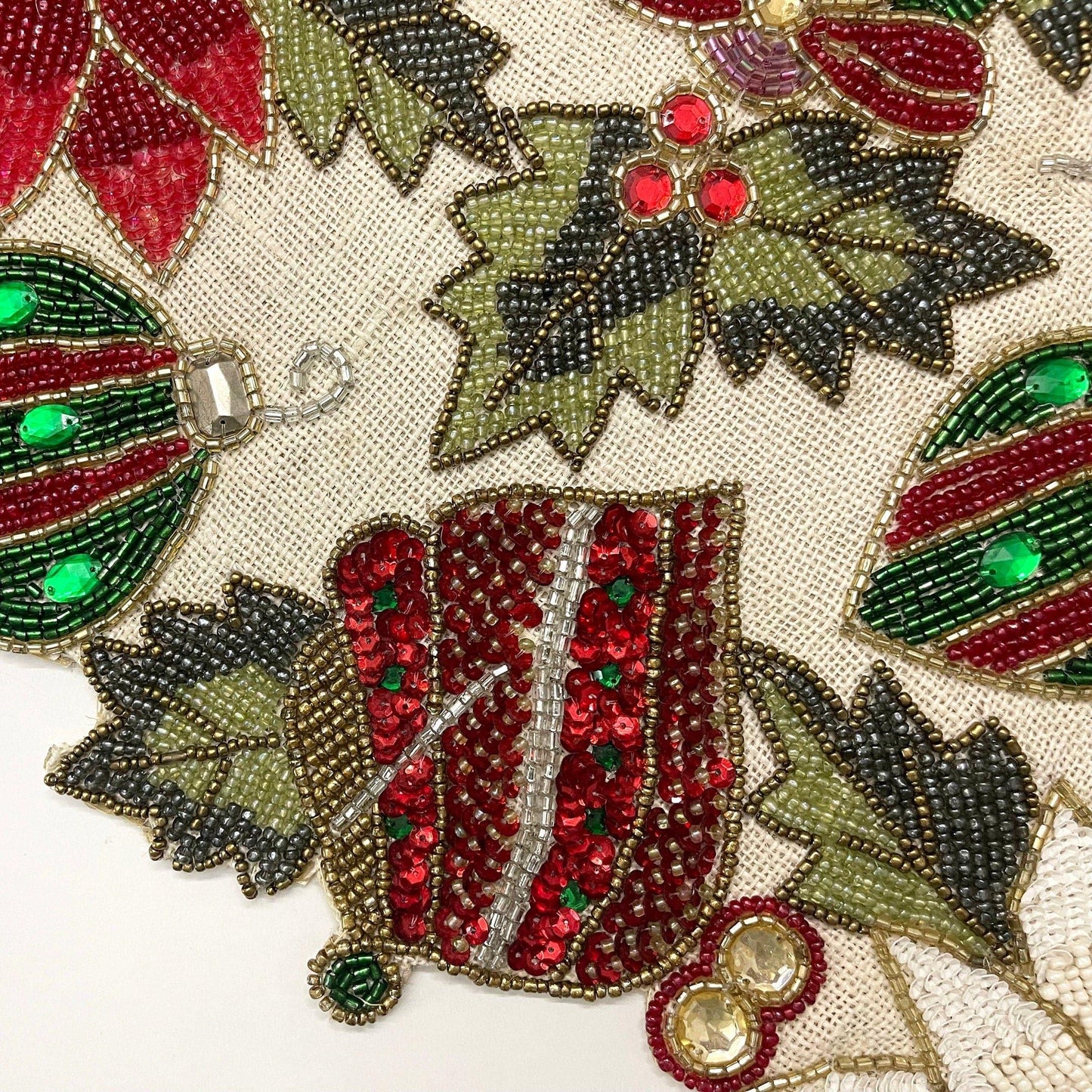 Christmas Spirit Bells and Flowers Beaded Table Runner