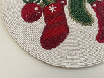 Christmas Stocking Round Beaded Placemat - Set of 6