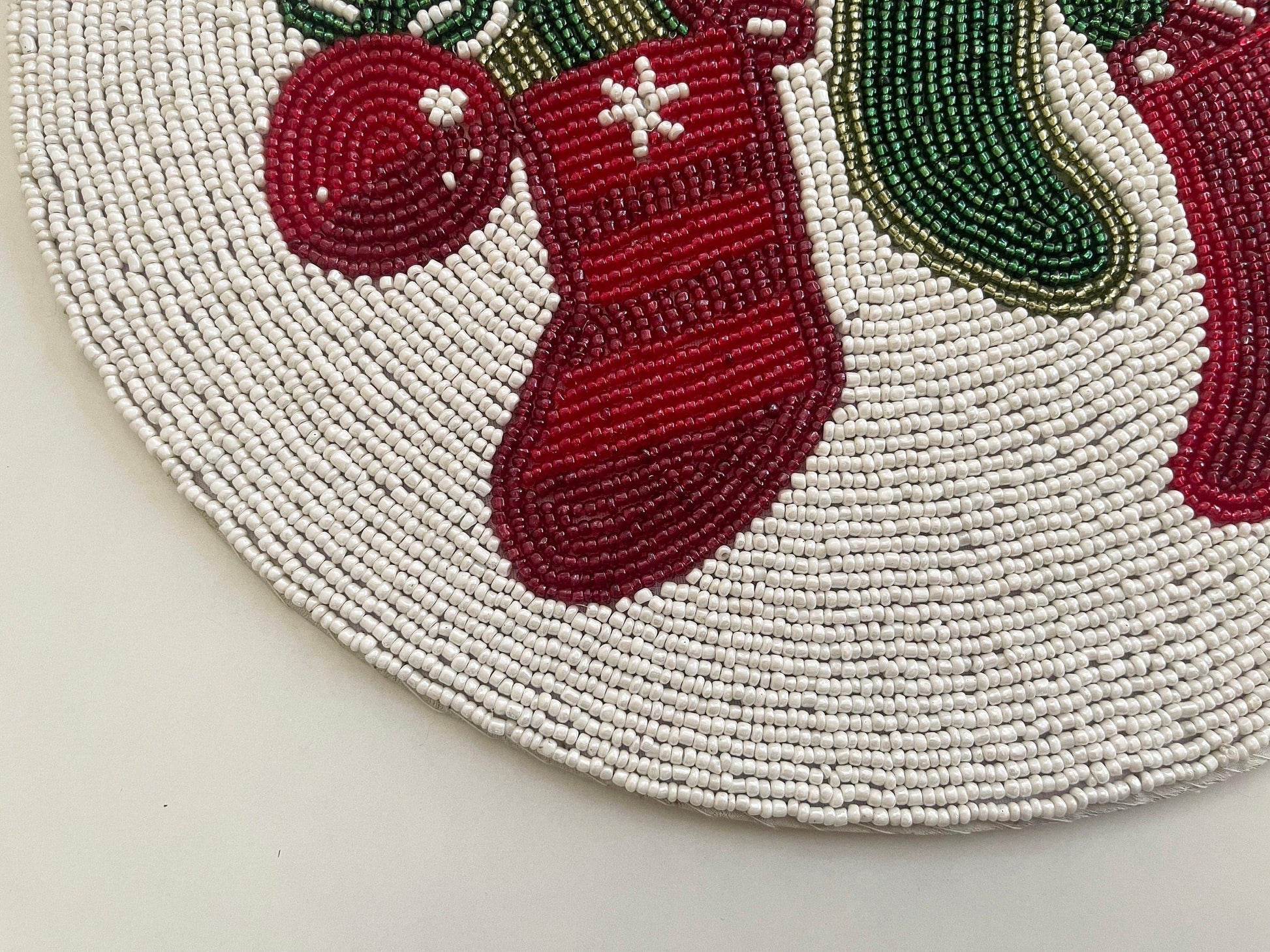 Christmas Stocking Round Beaded Placemat - Set of 6 - MAIA HOMES