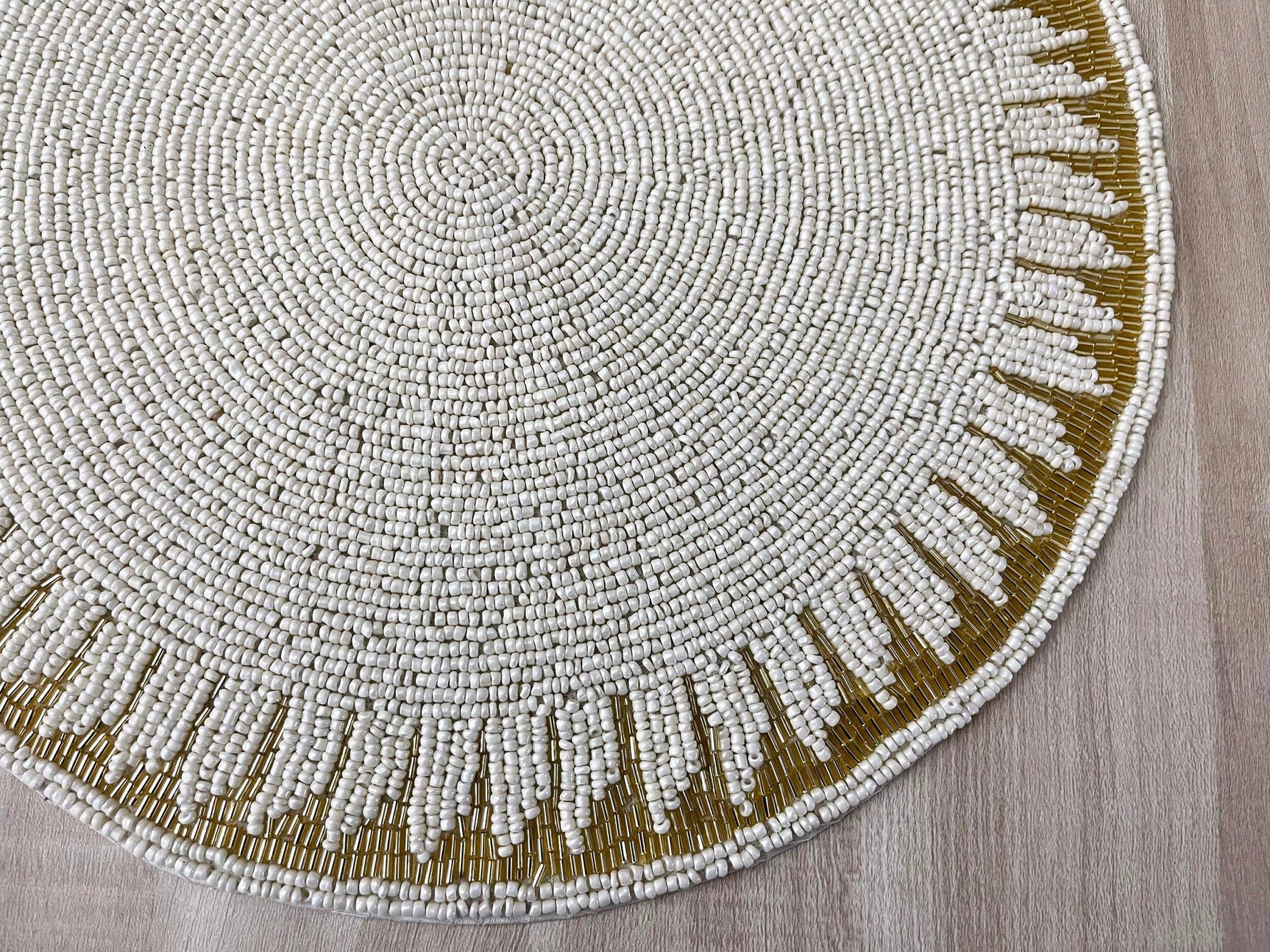 Christy Gold and White Round Beaded Placemat