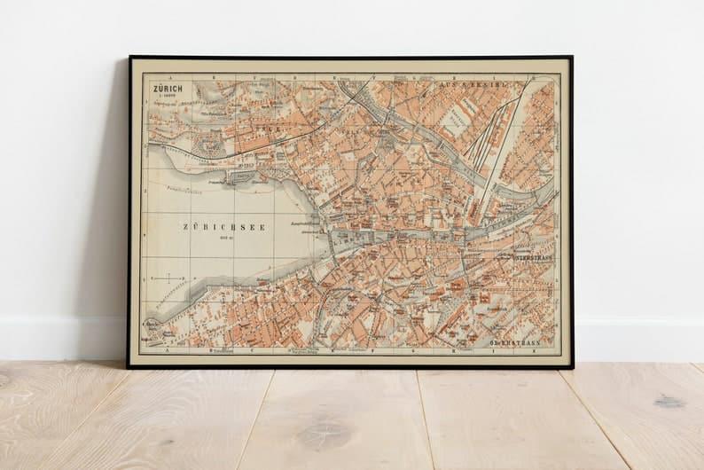 City Map of Zurich 1913| Poster Art