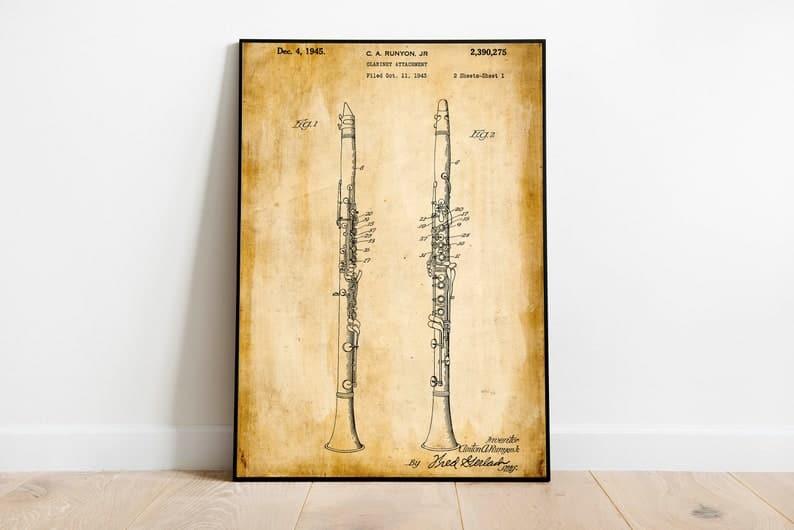 Clarinet Patent Print| Framed Art Print