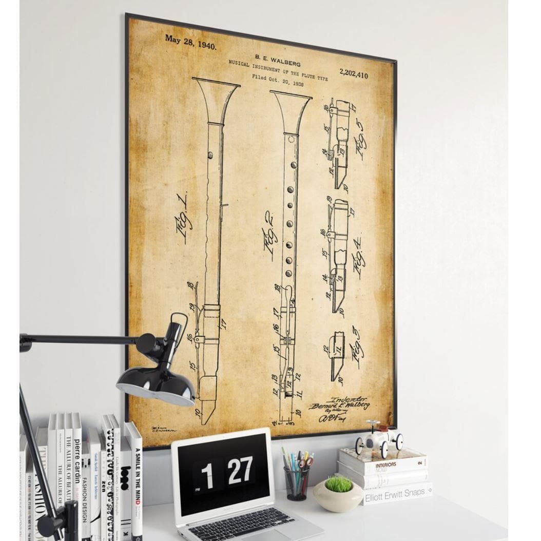 Clarinet Vintage Patent Poster Print - MAIA HOMES