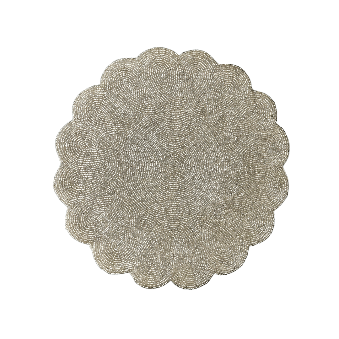 Classic Bead Scalloped Placemat - Silver - MAIA HOMES