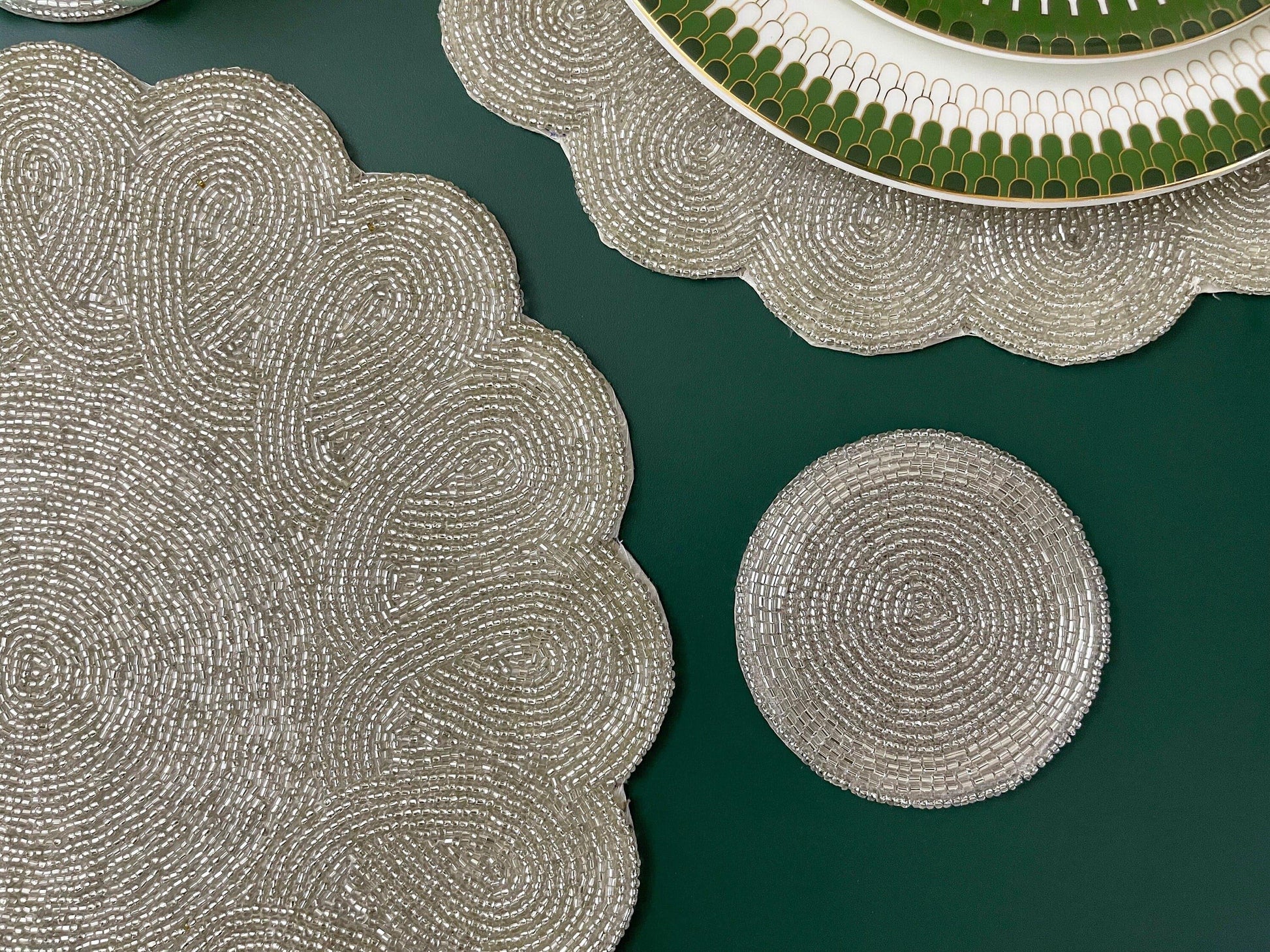 Classic Bead Scalloped Placemat - Silver - MAIA HOMES