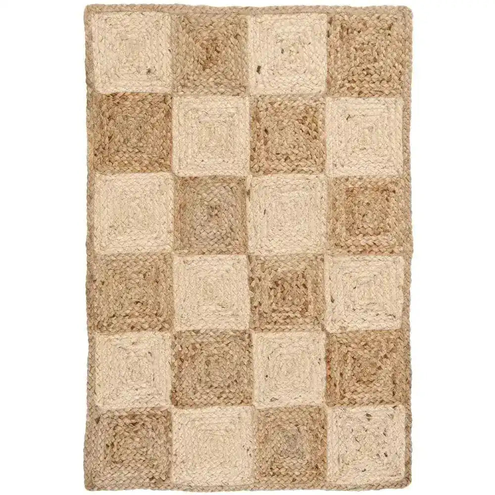 A beautiful Classic Checker Jute Rug in natural color, ideal for transforming your living space. This large area rug features a charming checkerboard pattern, making it perfect for living rooms. The natural tones of the jute material offer a cozy and earthy vibe, fitting well as an 8x10 rug.