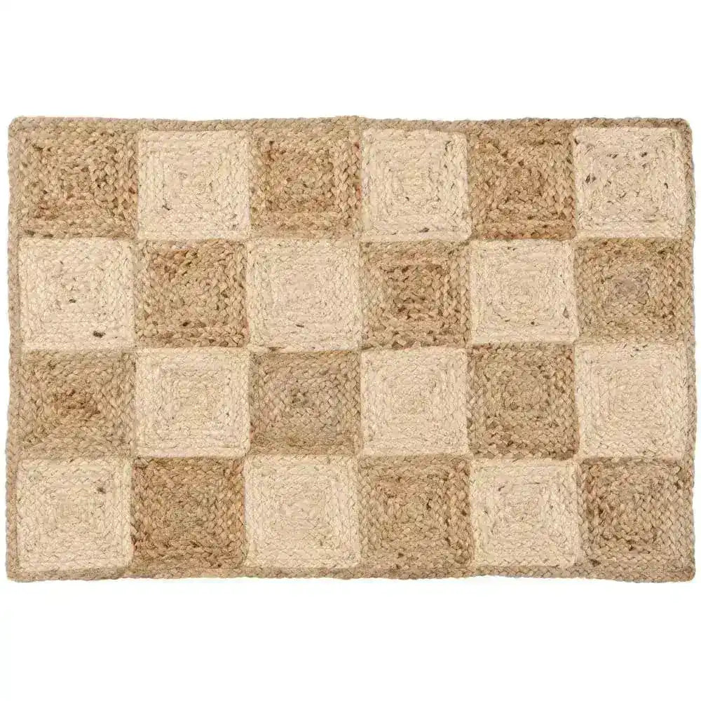 This image showcases a Classic Checker Jute Rug in a natural color, perfect for enhancing any living room space. The large area rug features a charming checker pattern, ideal for those seeking stylish area rugs for the living room. Measuring 8x10, this jute rug combines durability with aesthetic appeal, making it a great choice for those looking for living room rugs that are both functional and decorative.
