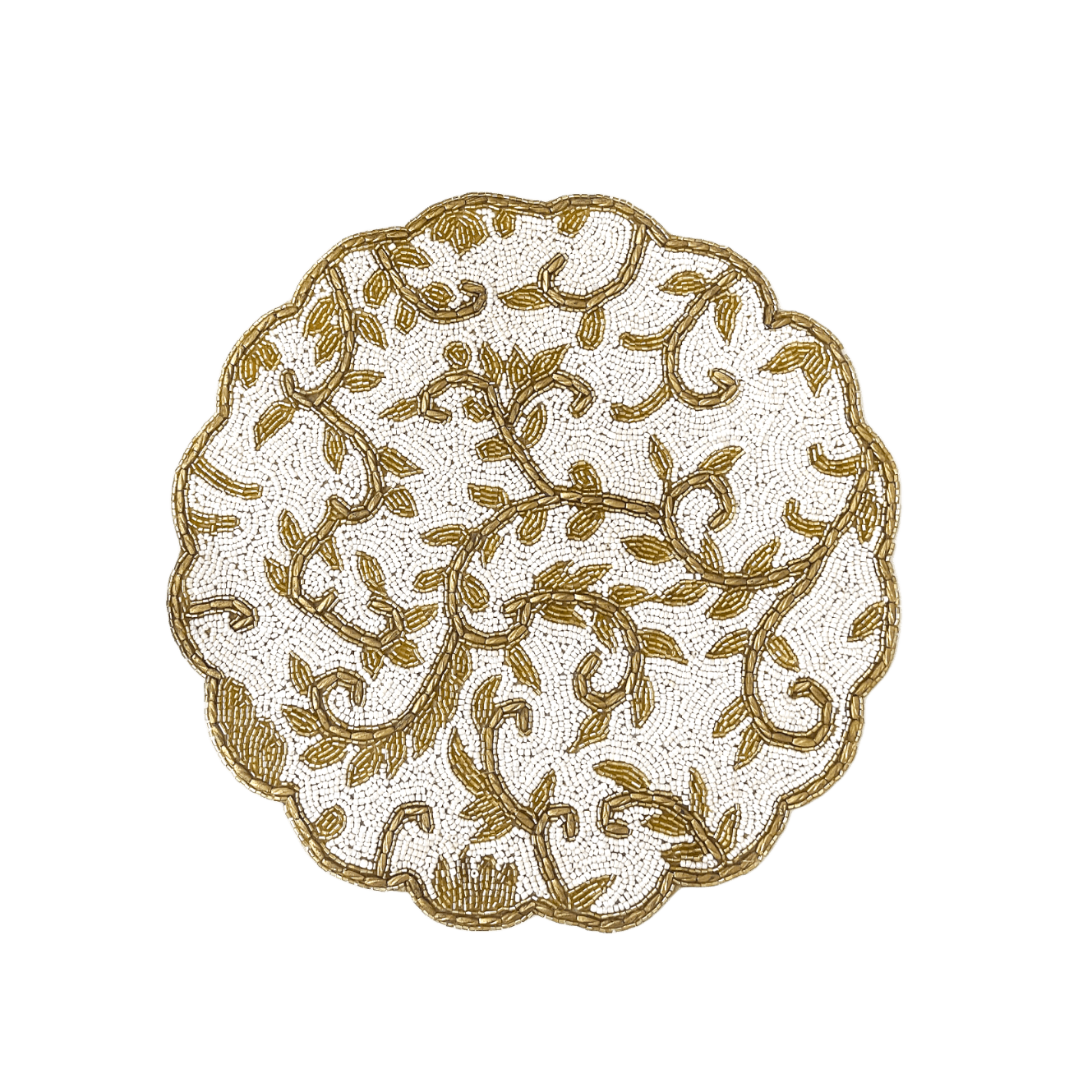 Classic Floral Motif Beaded Placemat - White/Gold