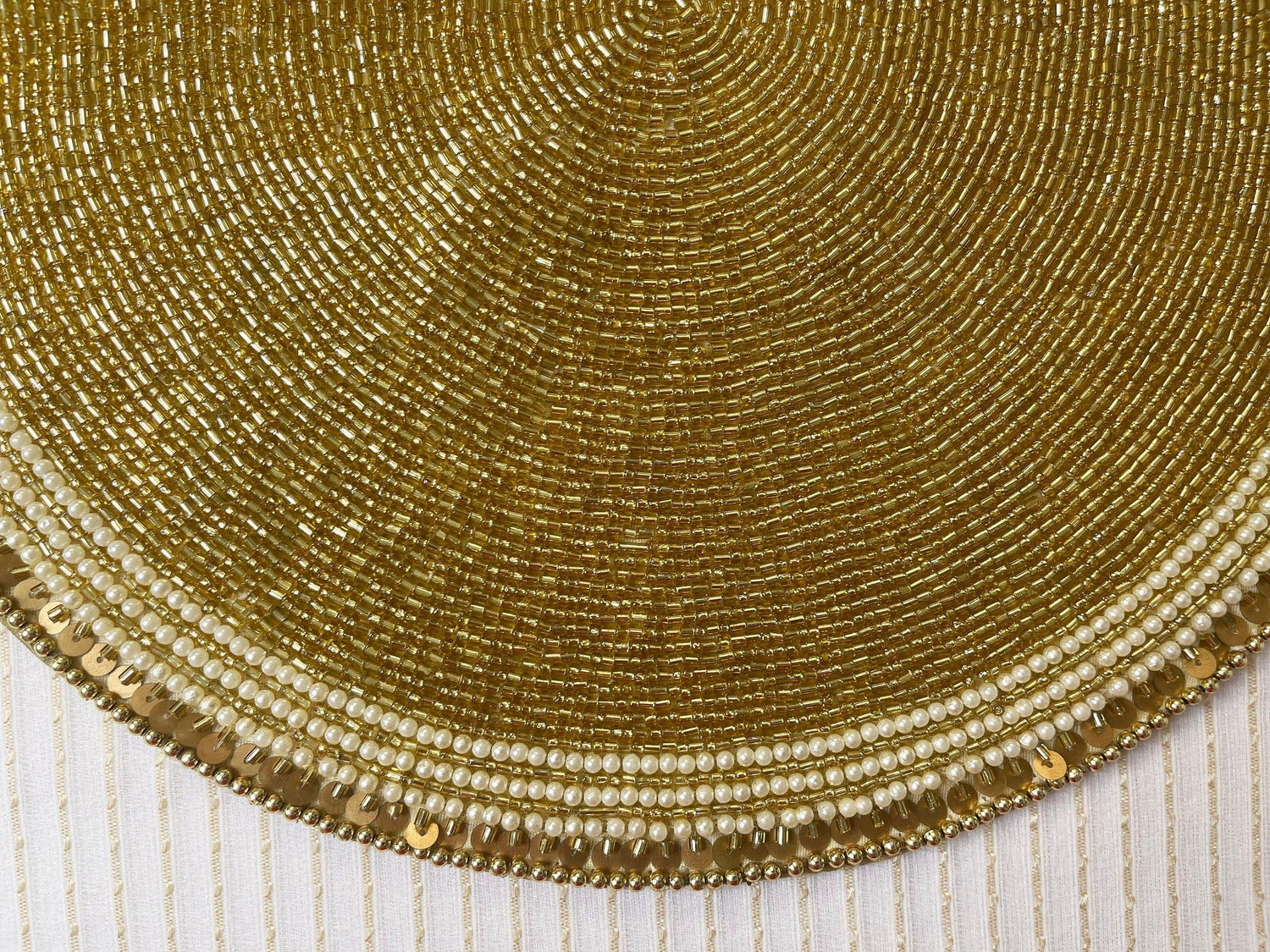 Classic Golden Round Bead and Sequin Placemat - Set of 4